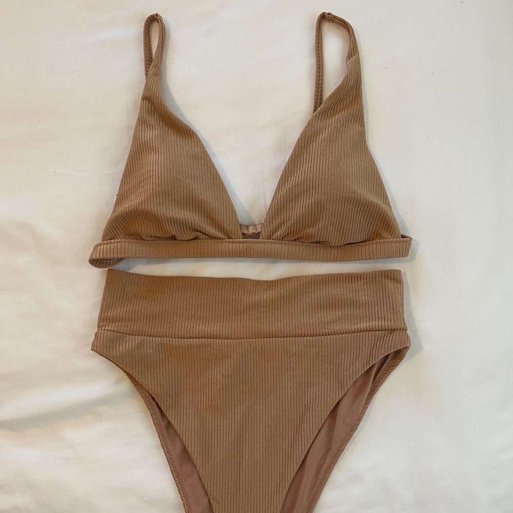 Bronze Shimmer Aerie Bikini Set Size M Triangle Top and High Cut Cheeky Bottoms